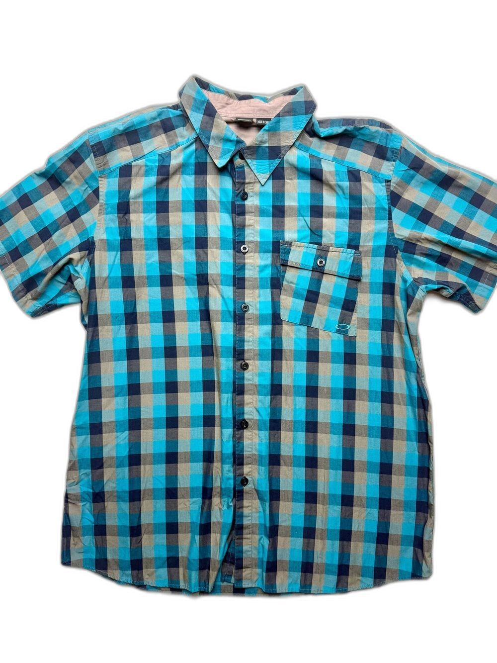 Oakley Teal and Navy Plaid Short-Sleeve Button-Down Shirt